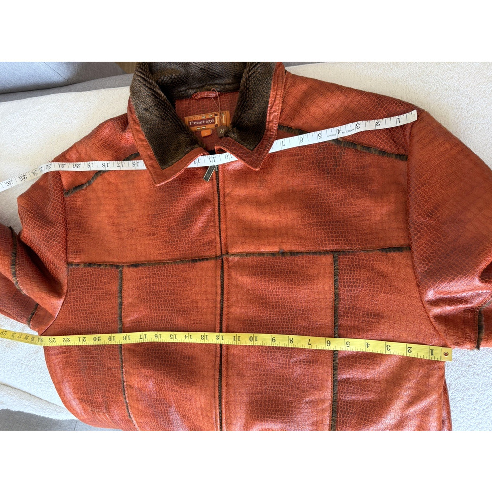 Royal Prestige Crocodile Embossed Faux Leather Shearling Jacket Rust Brown Sz-L - Picture 5 of 11